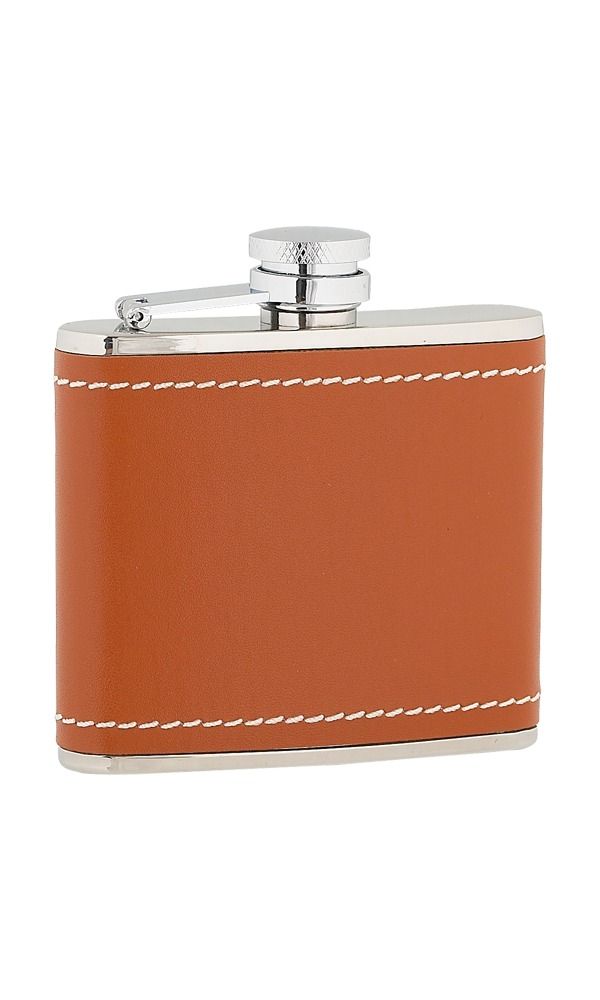 4oz Tan Leather Hip Flask With Captive Top