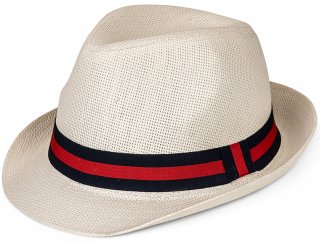 Mens straw trilby with stripe band