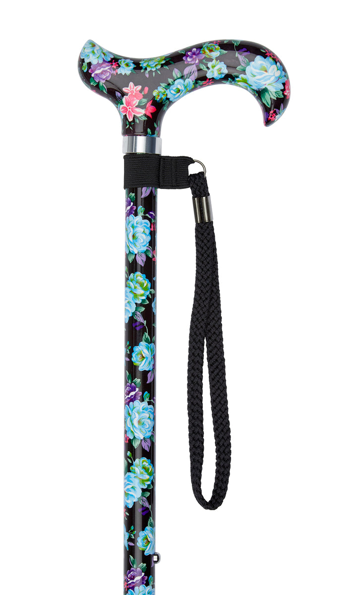 Black Floral Pattern Adjustable Stick With Patterned Handle – Pugh and Son