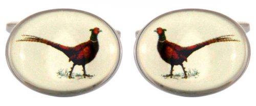 Pheasant Oval Rhodium Plated Cufflins