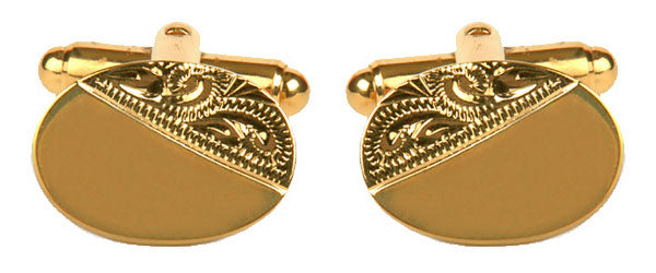 Oval Third Engraved Design Gold Plated Cufflinks
