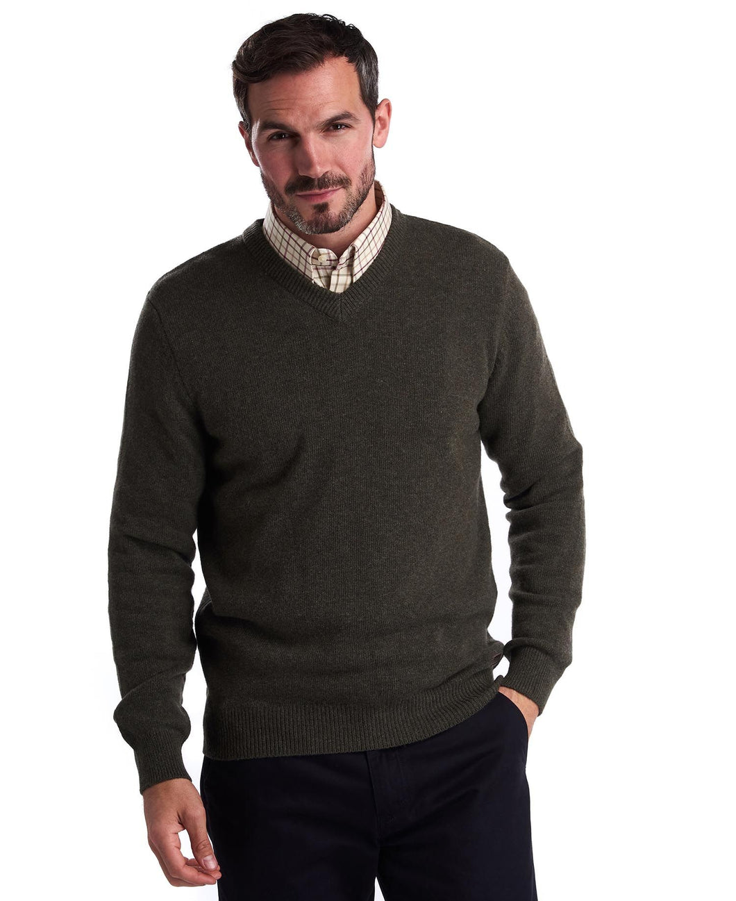 Barbour V Neck Nelson Jumper - Seaweed