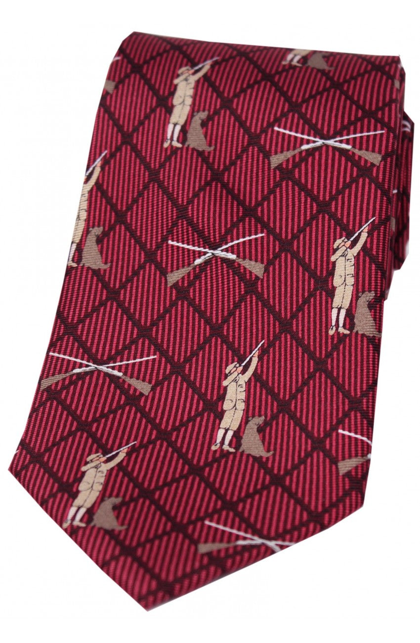 Country Hunter and Lab Wine Silk Tie