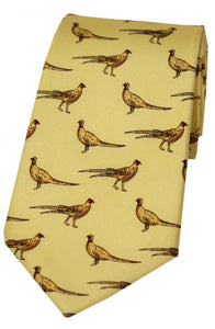 Country Standing Pheasants on Yellow Silk Tie