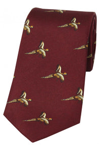 Country Flying Pheasant Wine Silk  Tie