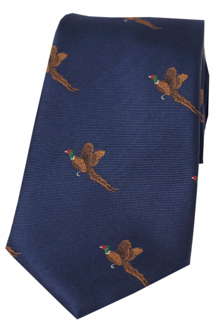 Country Flying Pheasant Navy Silk Tie