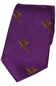 Country Flying Pheasant Purple Silk Tie
