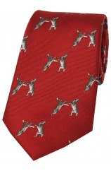Country Boxing Hares Red Silk  Tie