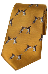 Country Boxing Hares Gold Silk Tie