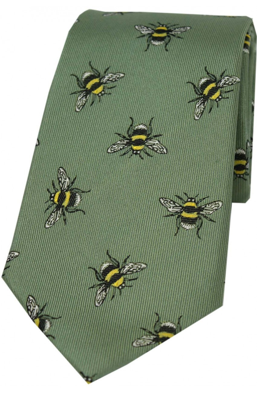 Sage Green Bumble Bee Luxury Silk Tie