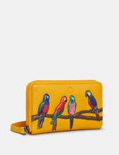 Load image into Gallery viewer, Pandemonium Of Parrots Zip Round Leather Purse With Strap
