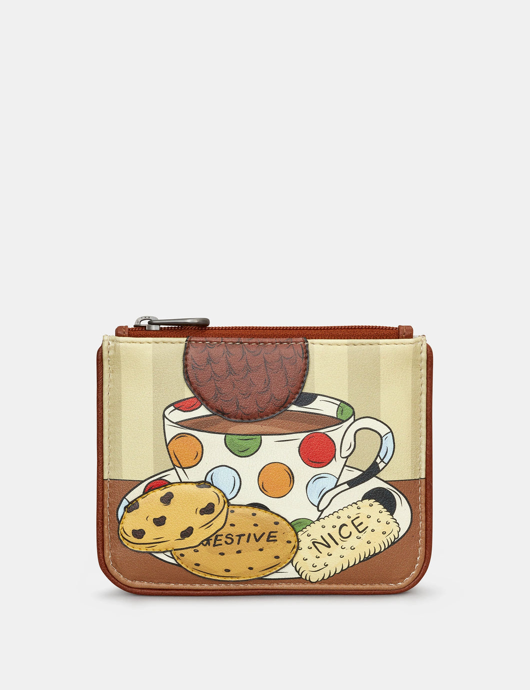 Leather Tea And Biscuits Zip Top Purse