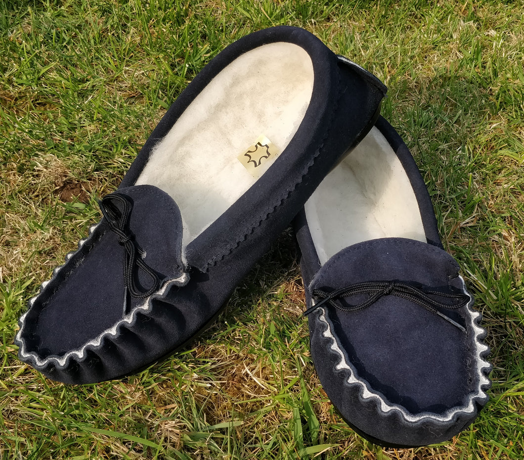 Mens Navy Wool Slippers